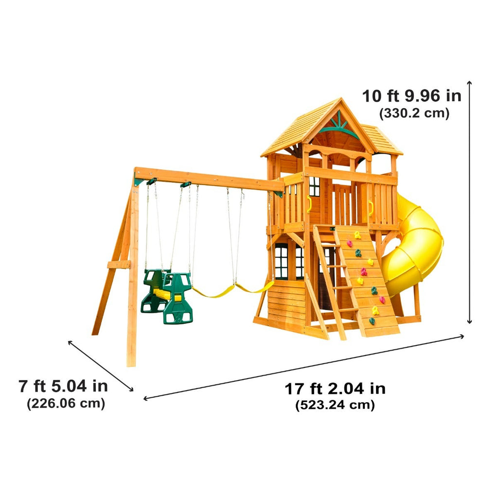 Wooden Outdoor Swing Set with Swings and Slide