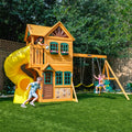 Wooden Outdoor Swing Set with Swings and Slide