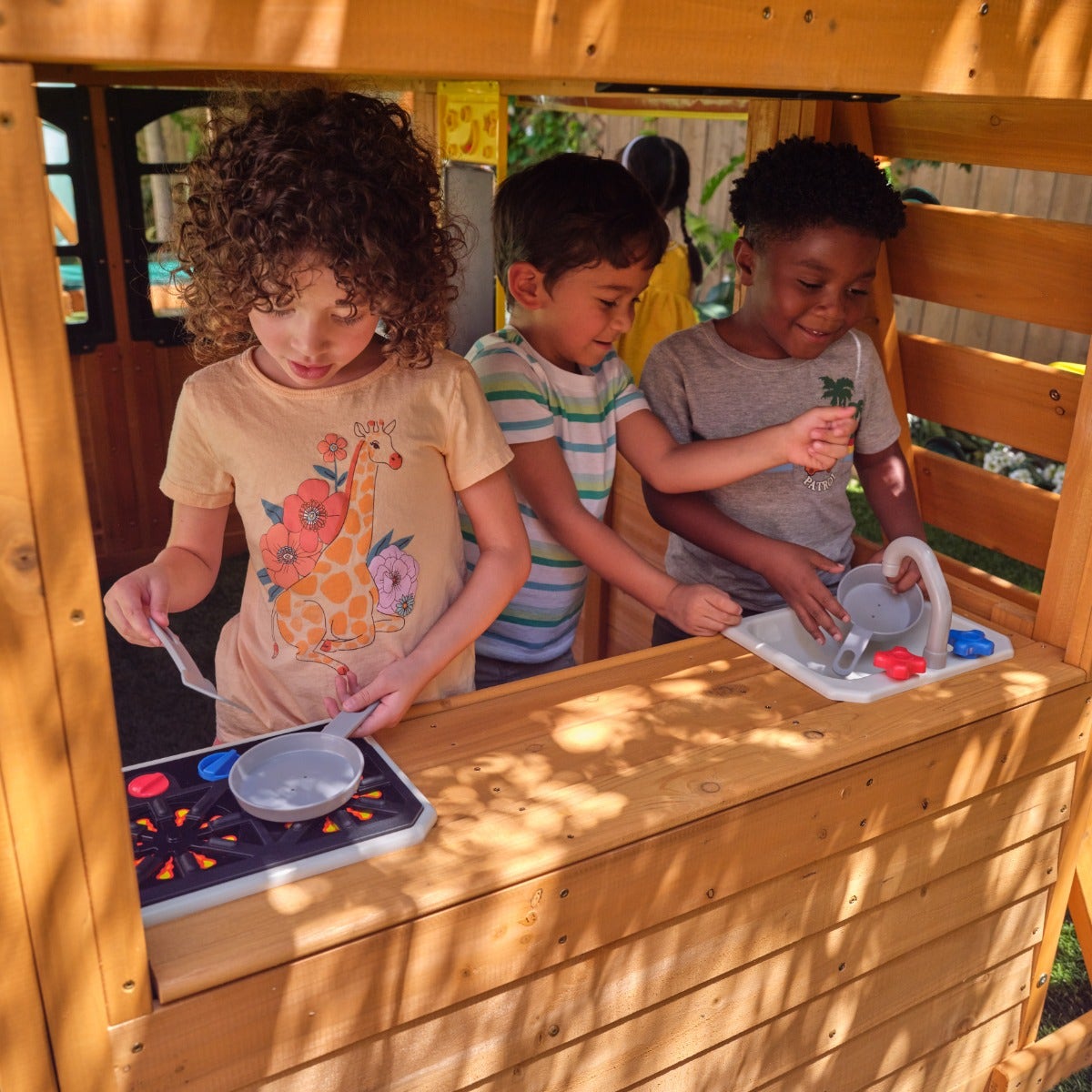 Wooden Outdoor Swing Set with Swings and Wave Slide