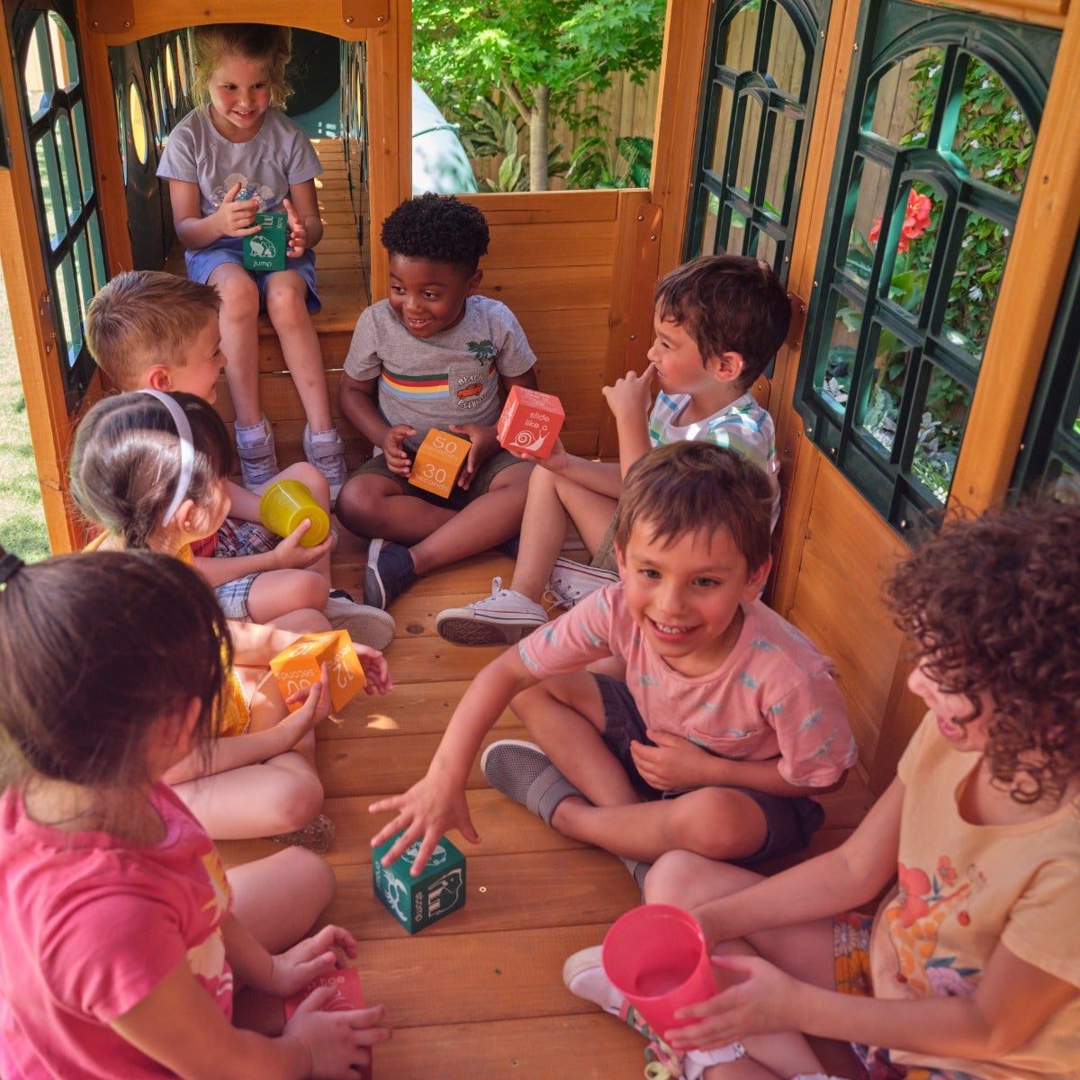 Wooden Outdoor Swing Set with Swings and Wave Slide