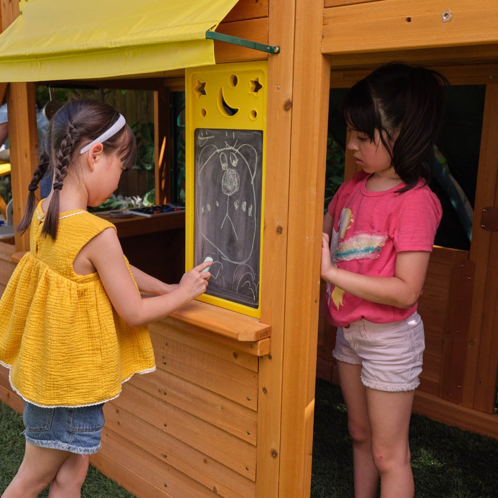 Wooden Outdoor Swing Set with Swings and Wave Slide