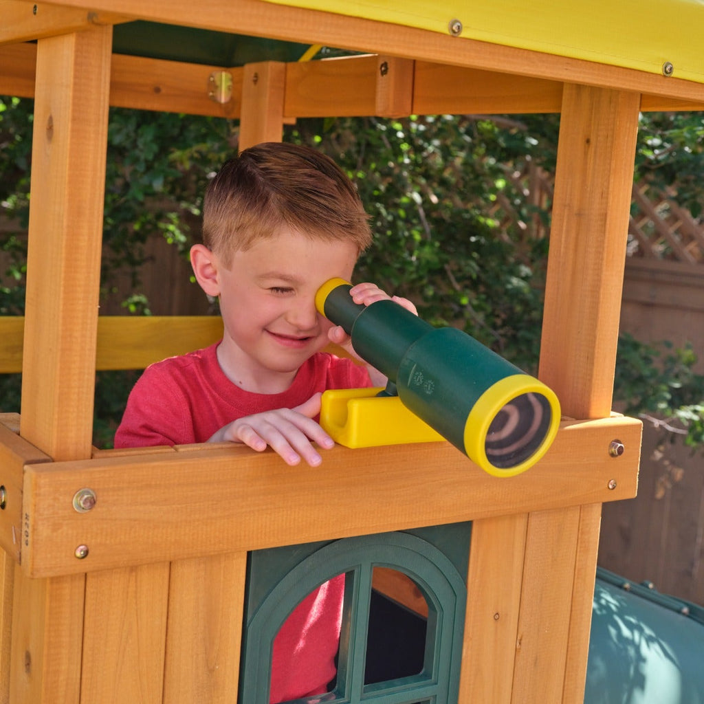 Wooden Outdoor Swing Set with Swings and Wave Slide