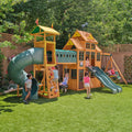 Wooden Outdoor Swing Set with Swings and Wave Slide