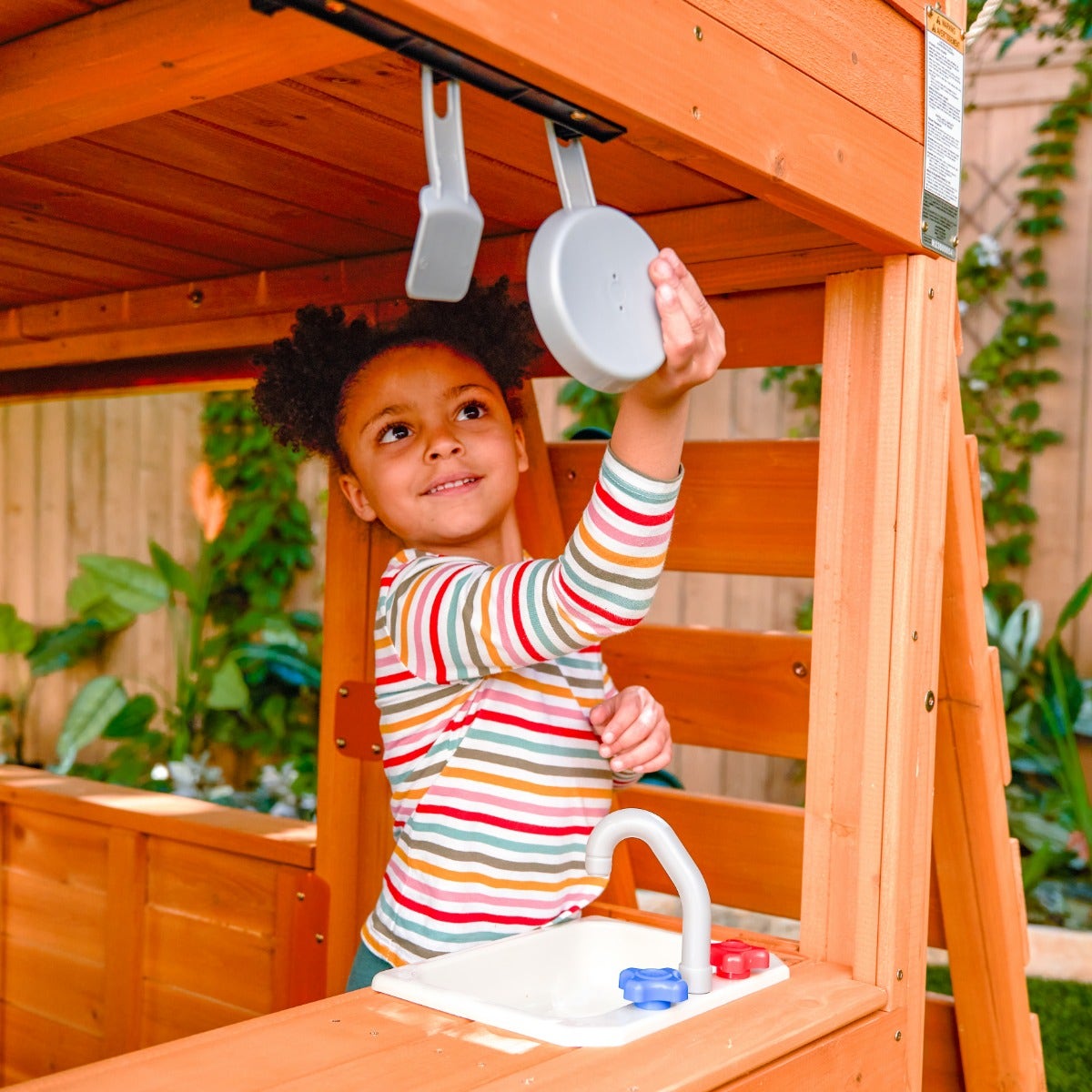 Wooden Outdoor Swing Set with Swings and Wave Slide