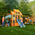 Wooden Outdoor Swing Set with Swings and Wave Slide