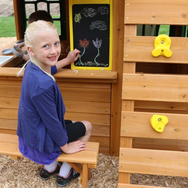 Wooden Outdoor Swing Set with Swings and Wave Slide