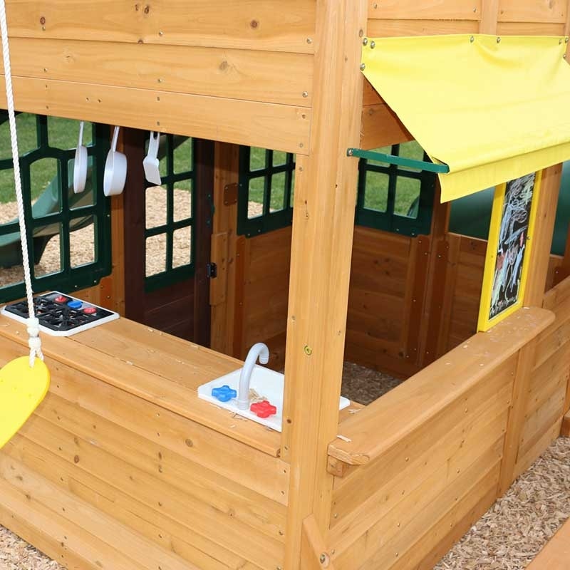 Wooden Outdoor Swing Set with Swings and Wave Slide