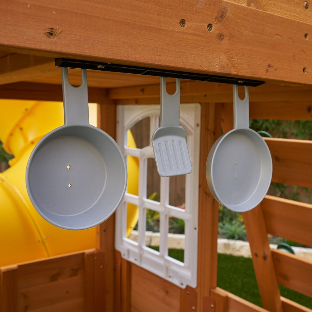 Wooden Outdoor Swing Set with Swings and Wave Slide