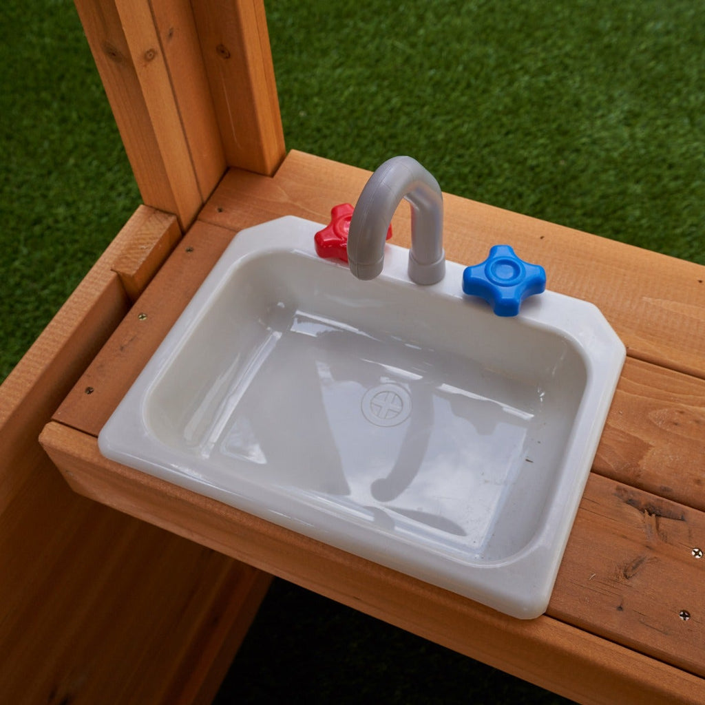 Wooden Outdoor Swing Set with Swings and Wave Slide