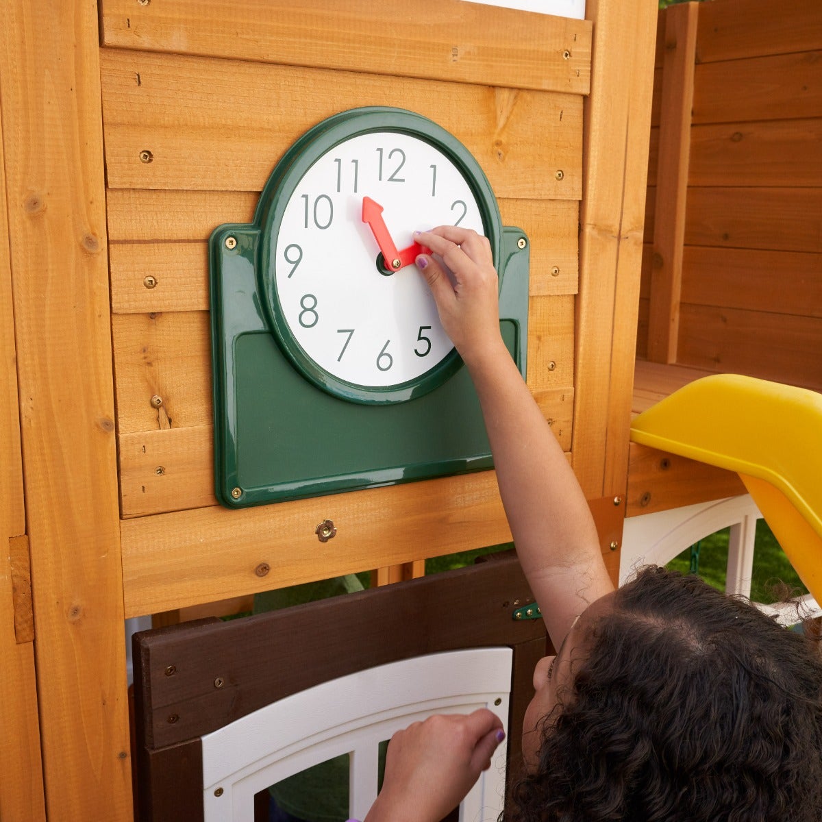 Wooden Outdoor Swing Set with Swings and Wave Slide