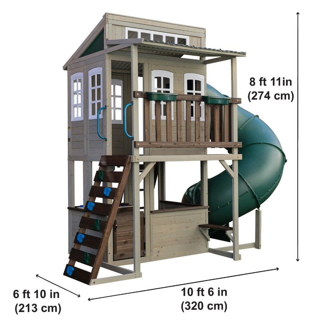 Outdoor Playhouse with Slide and Climbing Wall