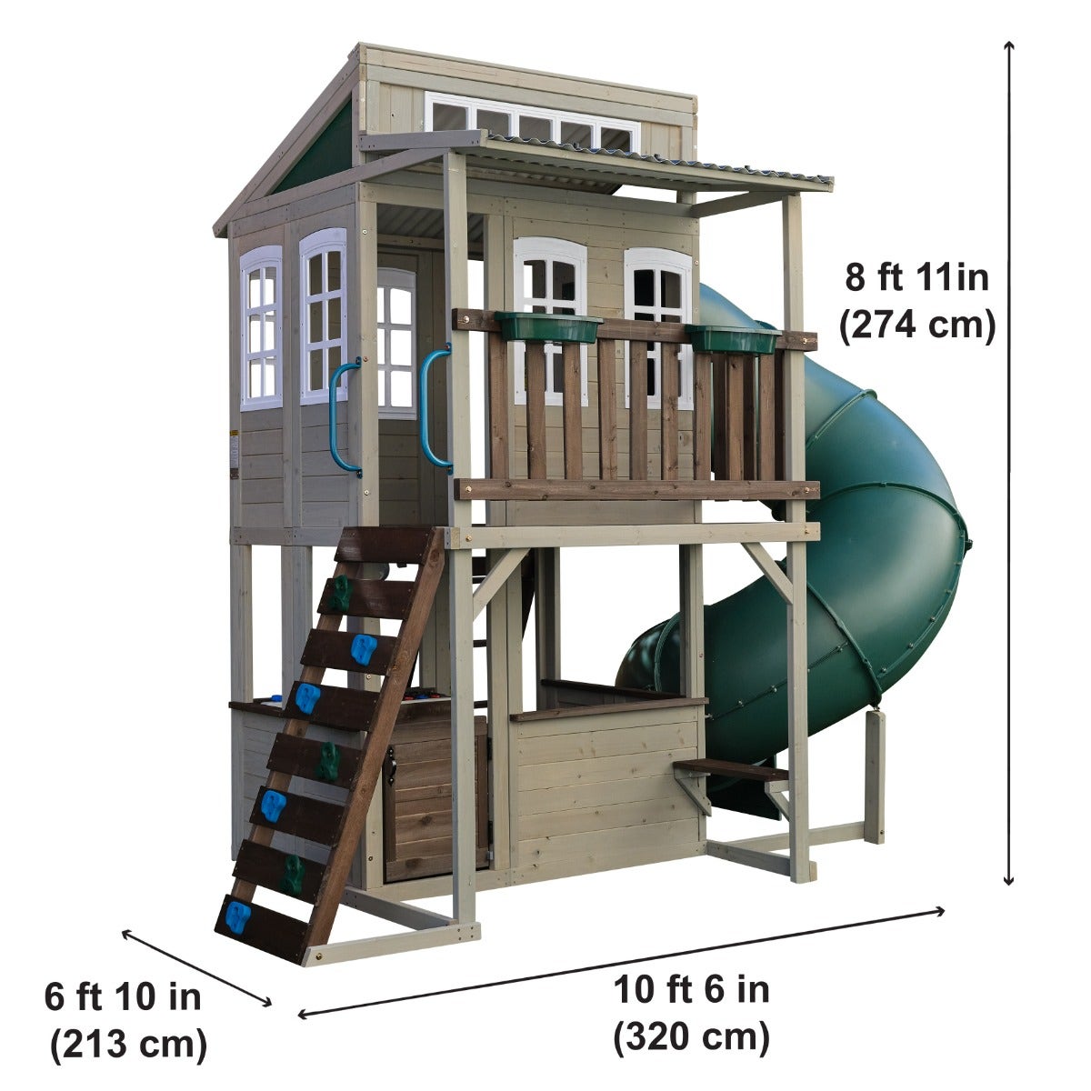 Outdoor Playhouse with Slide and Climbing Wall