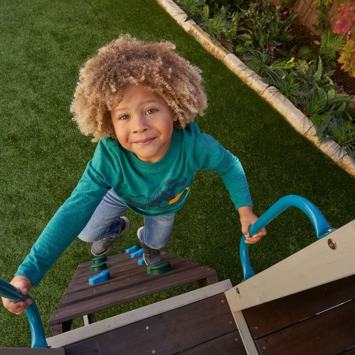 Outdoor Playhouse with Slide and Climbing Wall
