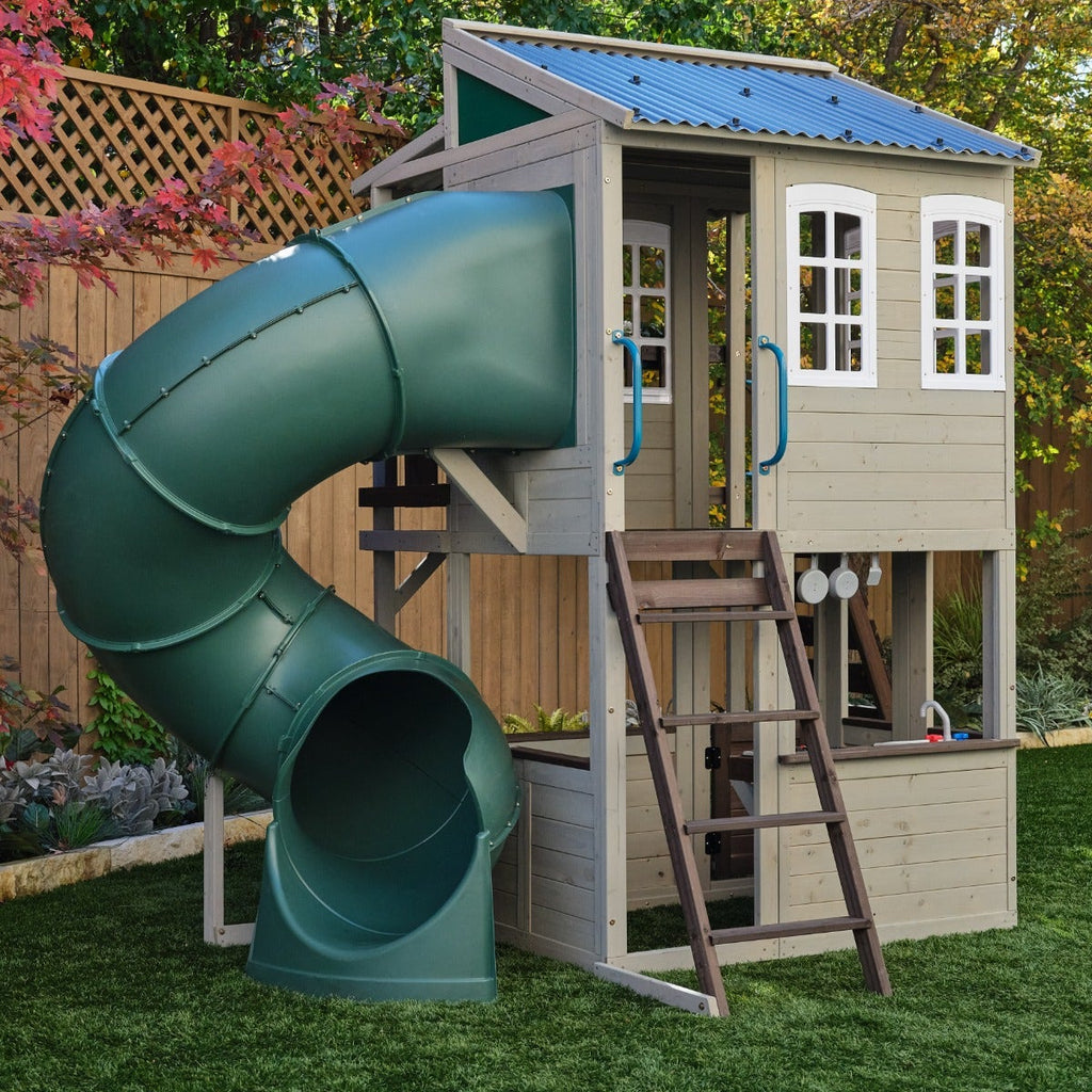 Outdoor Playhouse with Slide and Climbing Wall