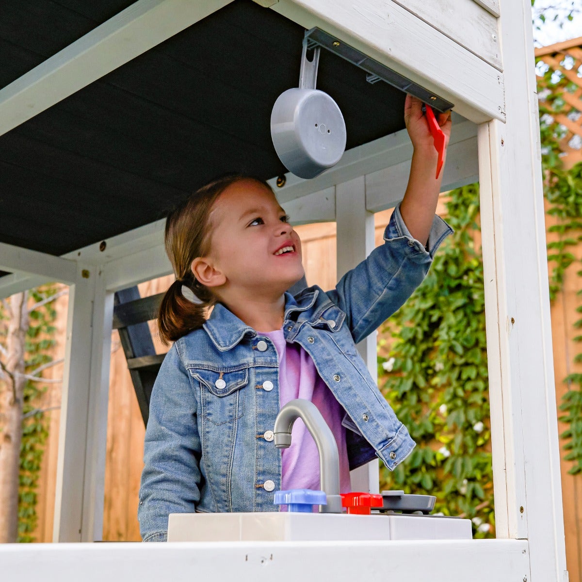 Wooden Outdoor Swing Set with Swings and Wave Slide