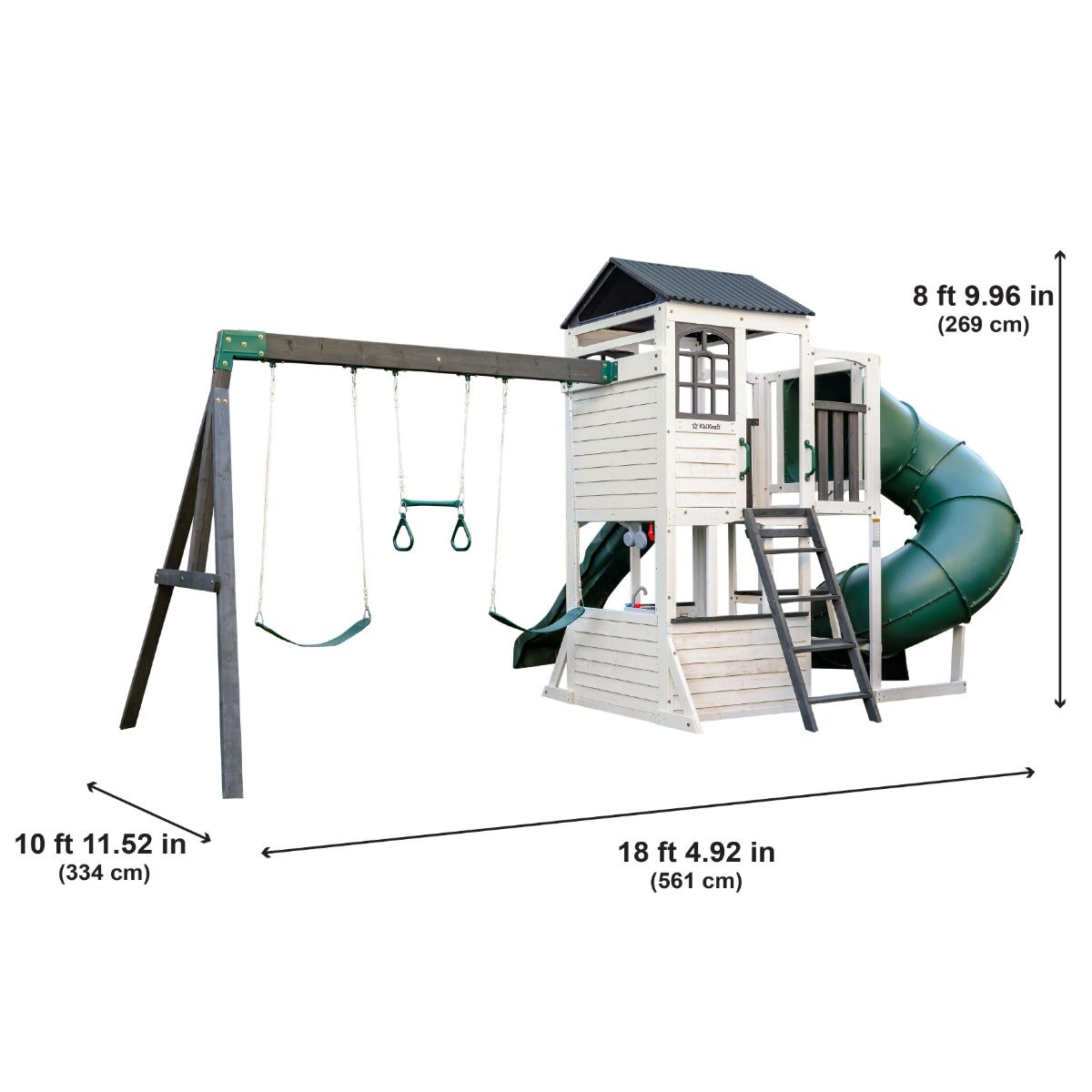 Wooden Outdoor Swing Set with Swings and Wave Slide