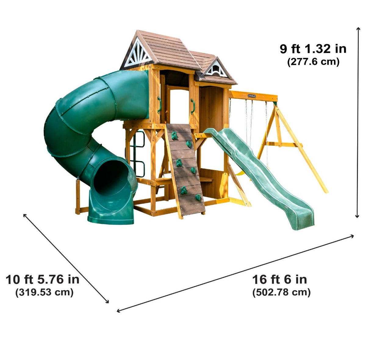 Wooden Outdoor Swing Set with Swings and Wave Slide
