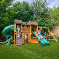 Wooden Outdoor Swing Set with Swings and Wave Slide