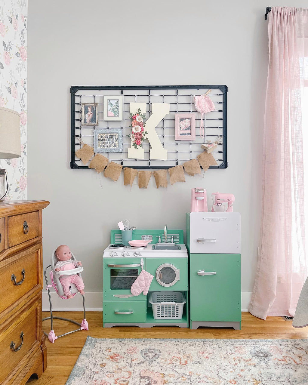 Kids Pretend Play Kitchen with Storage and Toy Refrigerator