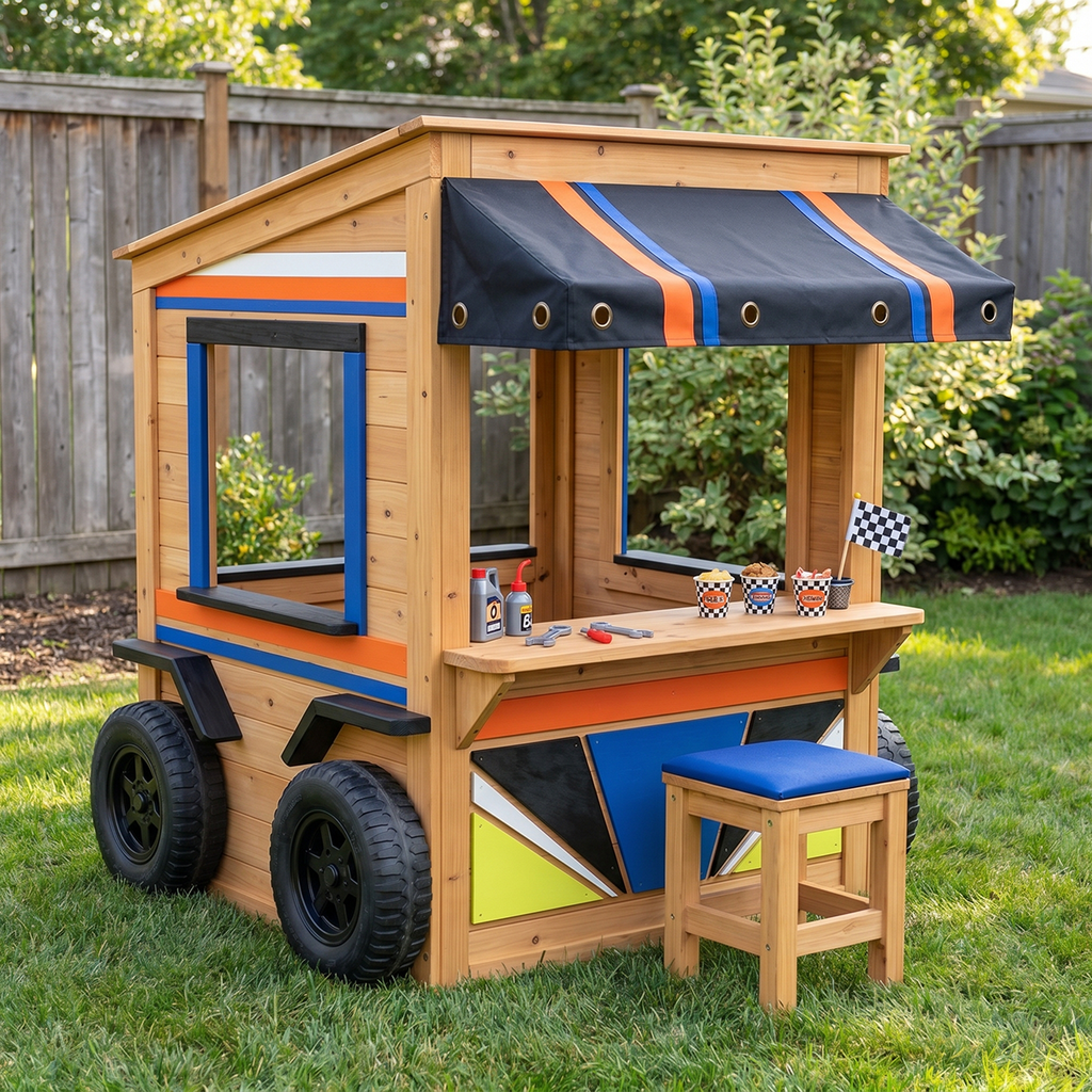 Garage and Snack Truck Garden Playhouse for Kids