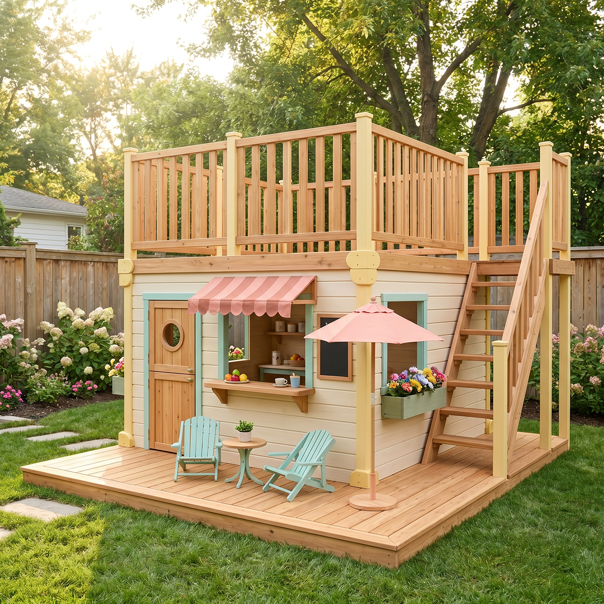 Raised-Deck Garden Playhouse with Cafe Patio