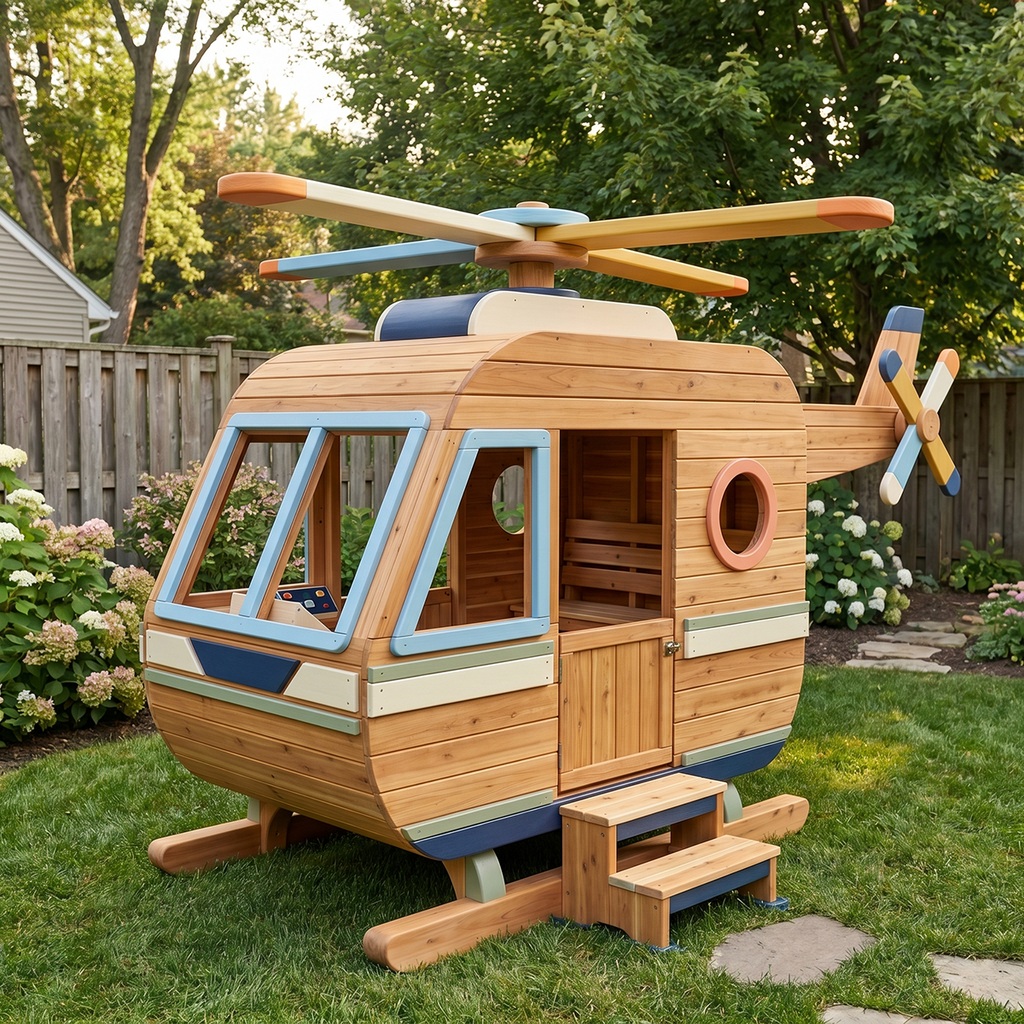 Helicopter-Themed Garden Playhouse for Kids