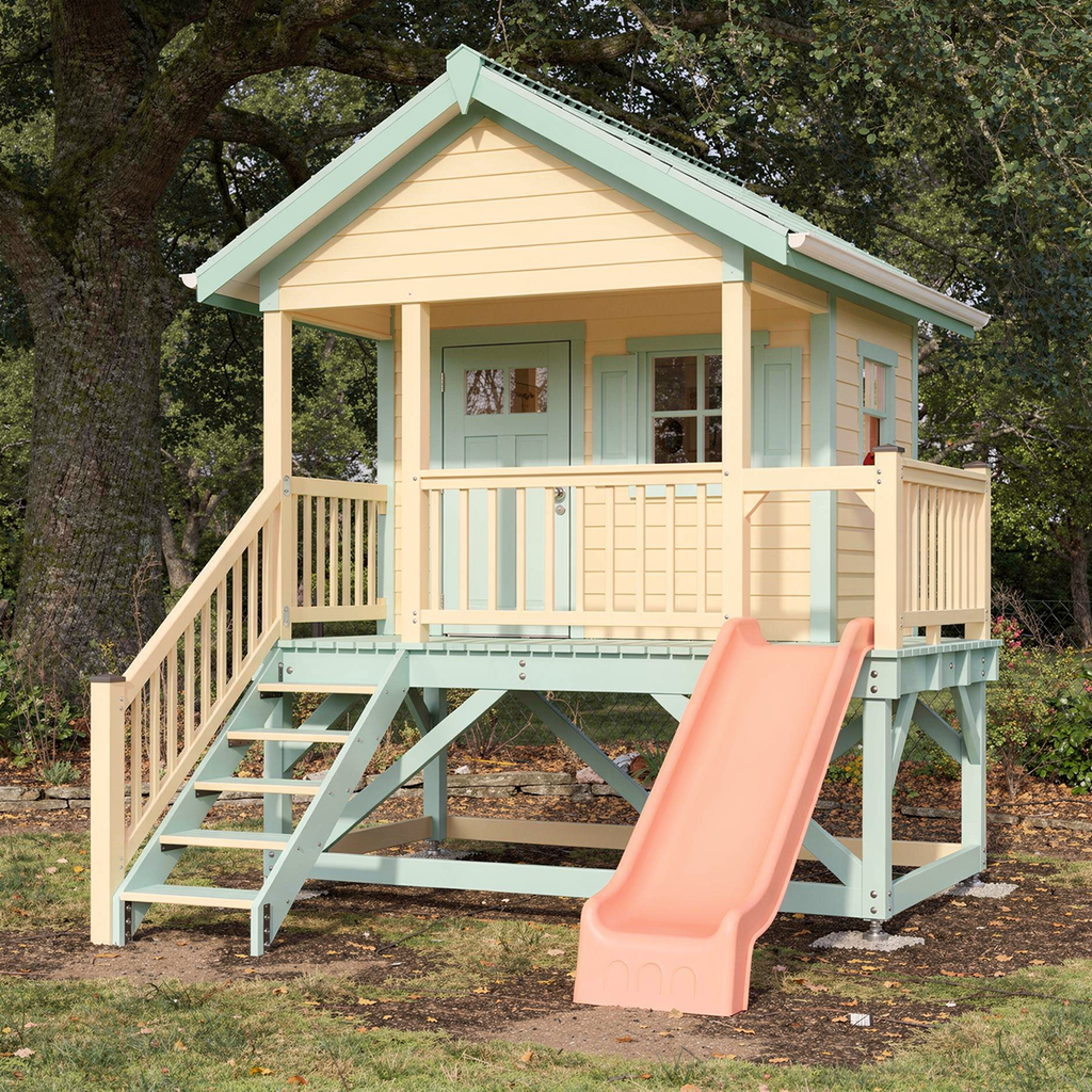 Peach-Colored Playhouse with Slide and Entry Stairs