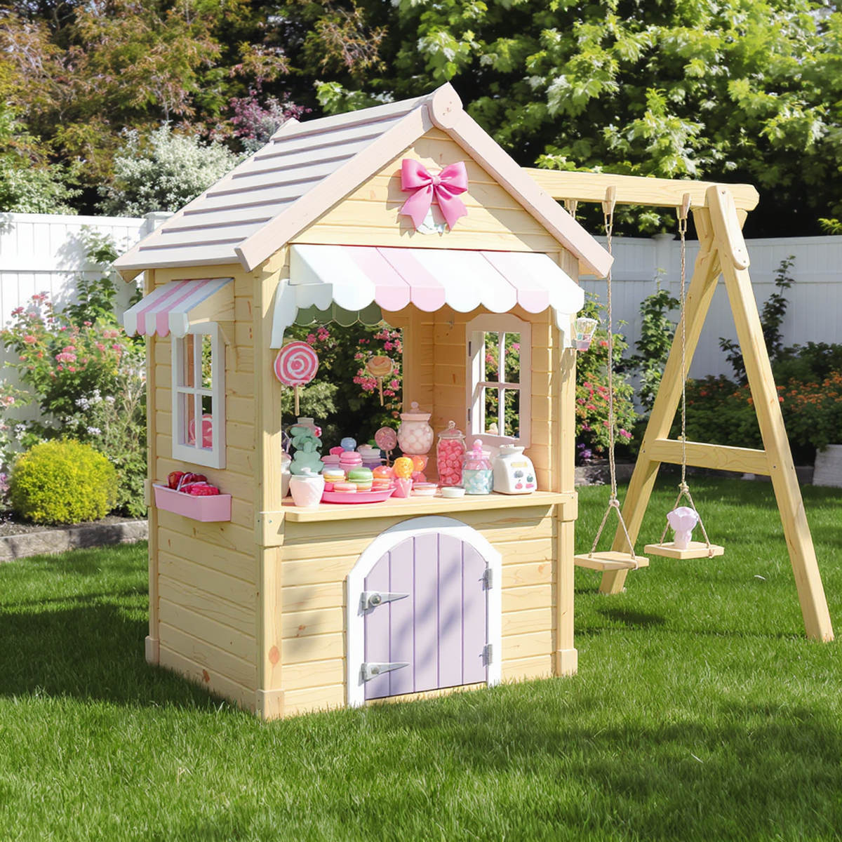 Candy-Themed Kids Playhouse with Swing Set