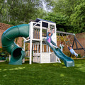 Wooden Outdoor Swing Set with Swings and Wave Slide