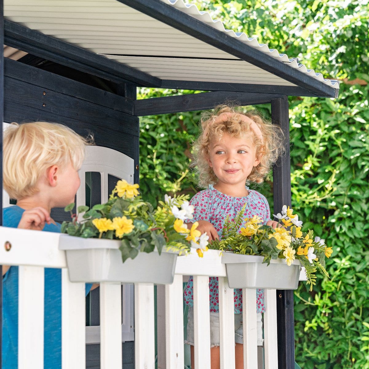 Outdoor Playhouse with Slide and Climbing Wall - Navy