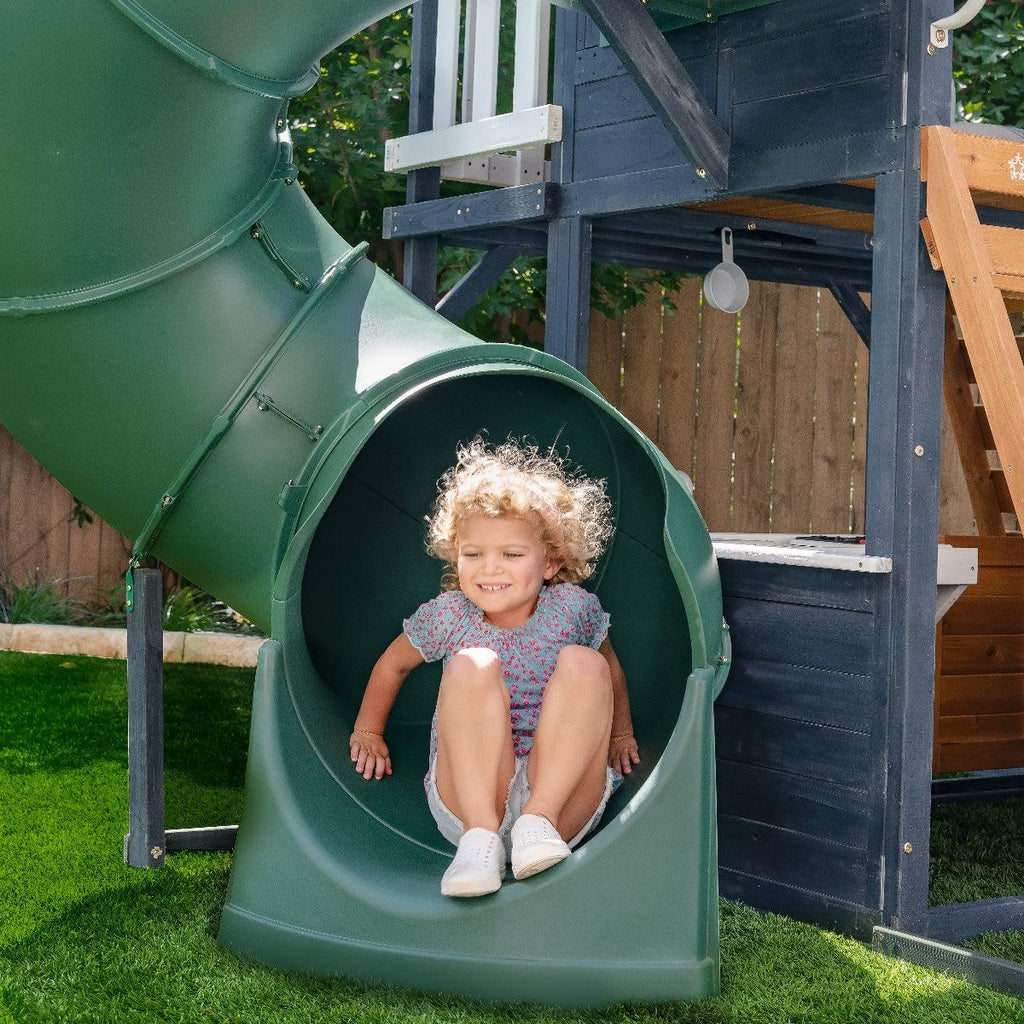 Outdoor Playhouse with Slide and Climbing Wall - Navy