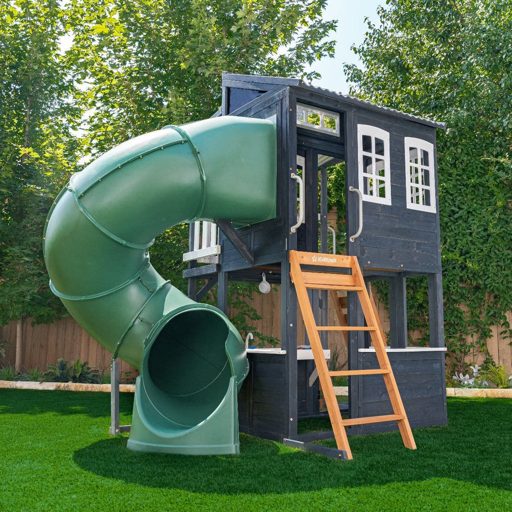 Outdoor Playhouse with Slide and Climbing Wall - Navy