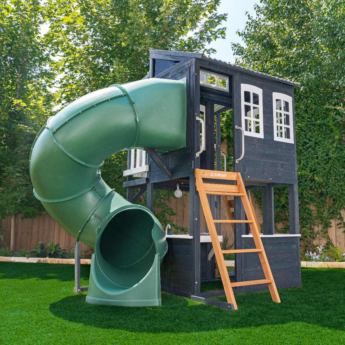 Outdoor Playhouse with Slide and Climbing Wall - Navy