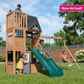 Wooden Outdoor Swing Set with Swings and Wave Slide