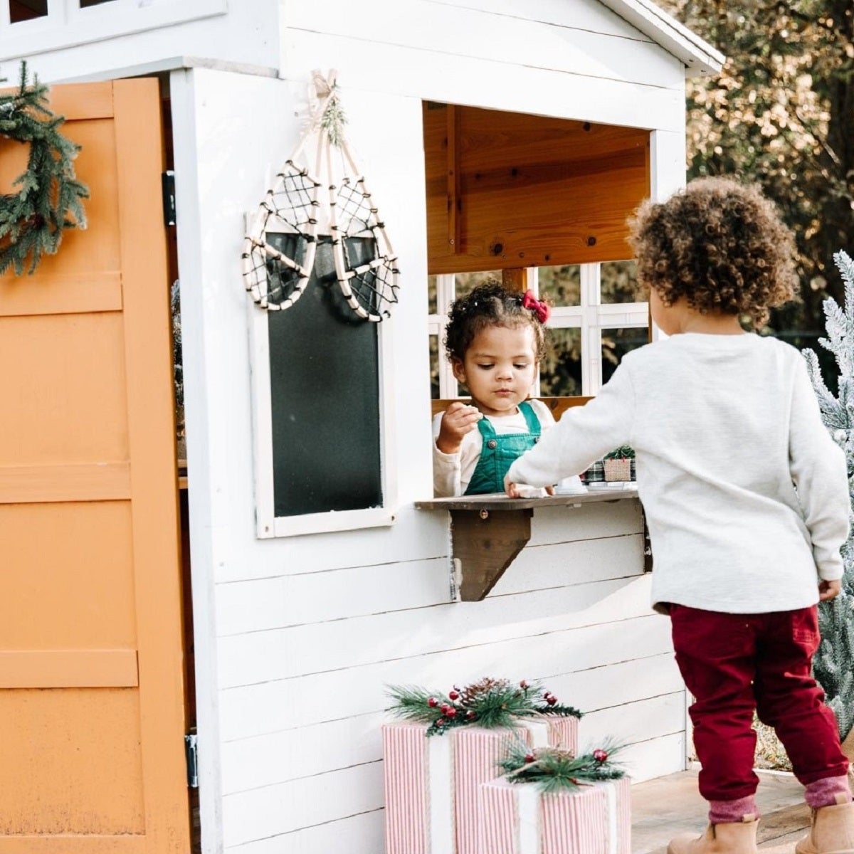 Outdoor Playhouse with Picnic Table and Chalkboard