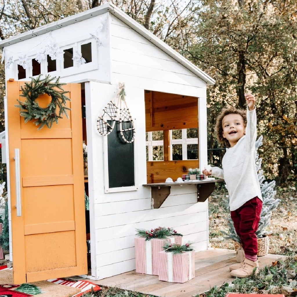 Outdoor Playhouse with Picnic Table and Chalkboard