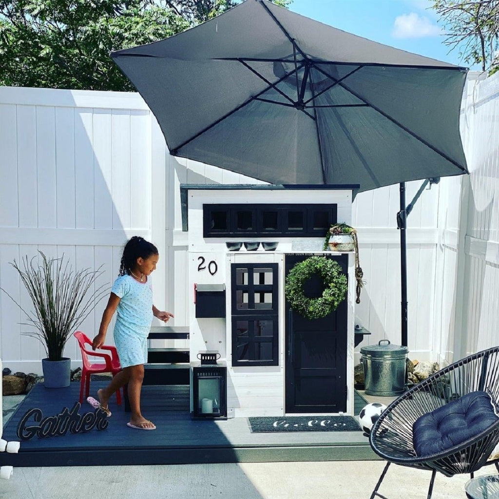 Outdoor Playhouse with Picnic Table and Chalkboard