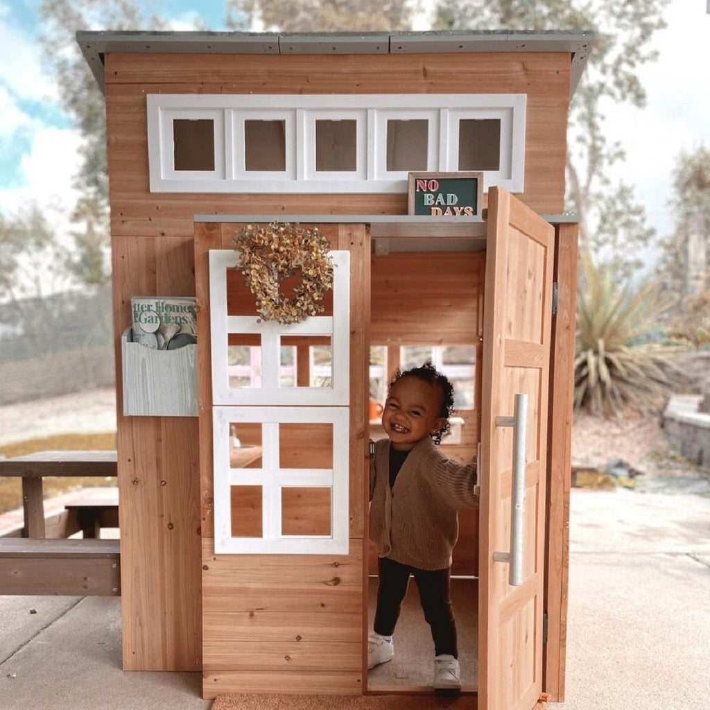 Outdoor Playhouse with Picnic Table and Chalkboard
