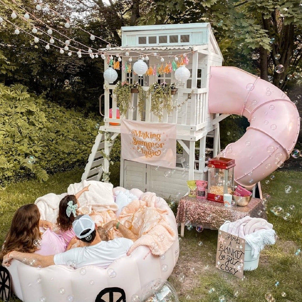 Outdoor Playhouse with Slide and Climbing Wall